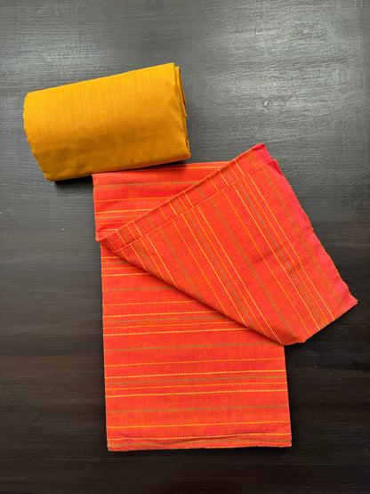 Orange-Mustard Striped South Cotton 3-Piece Suit