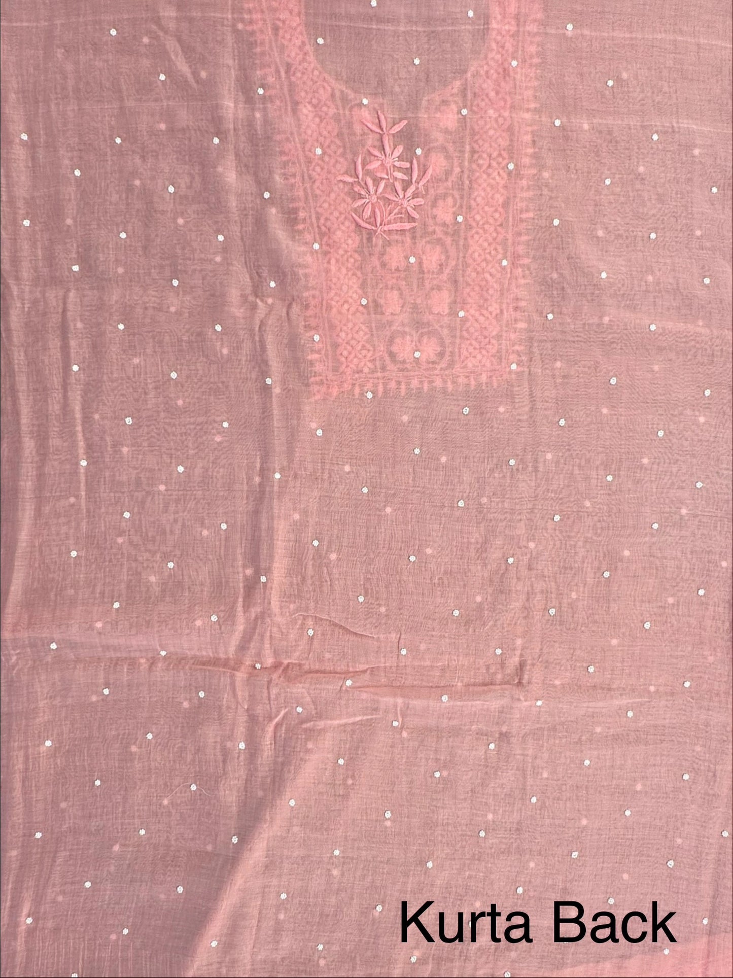 Peach Chanderi Chikankari 3-Piece Unstitched Suit with Katdana Work