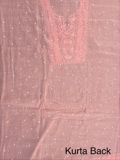Peach Chanderi Chikankari 3-Piece Unstitched Suit with Katdana Work