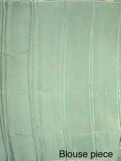 Sage Green Floral Print Chiffon Saree