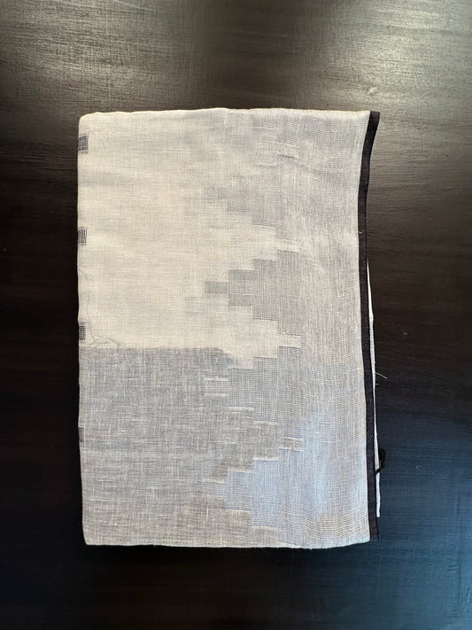 Off White-Grey Linen Saree