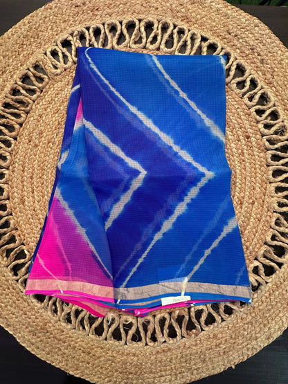 Blue-Pink Leheriya Kota Doria Pure Silk Saree