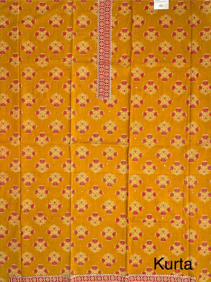 Mustard Jaipuri Necktie Cotton 3-Piece Suit