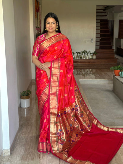 Coral-Rani Paithini Silk Saree