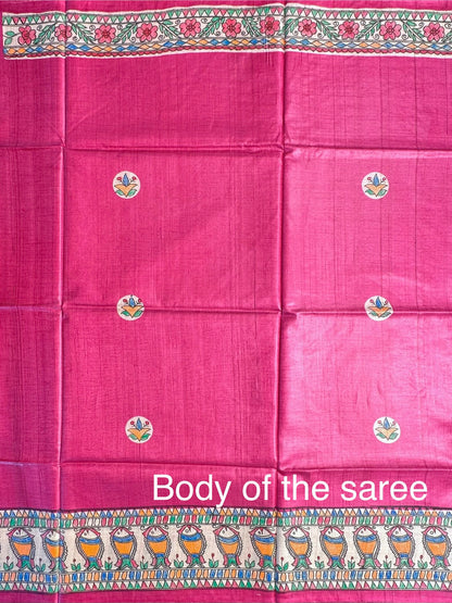 Rani Madhubani Art Pure Tussar Silk Saree