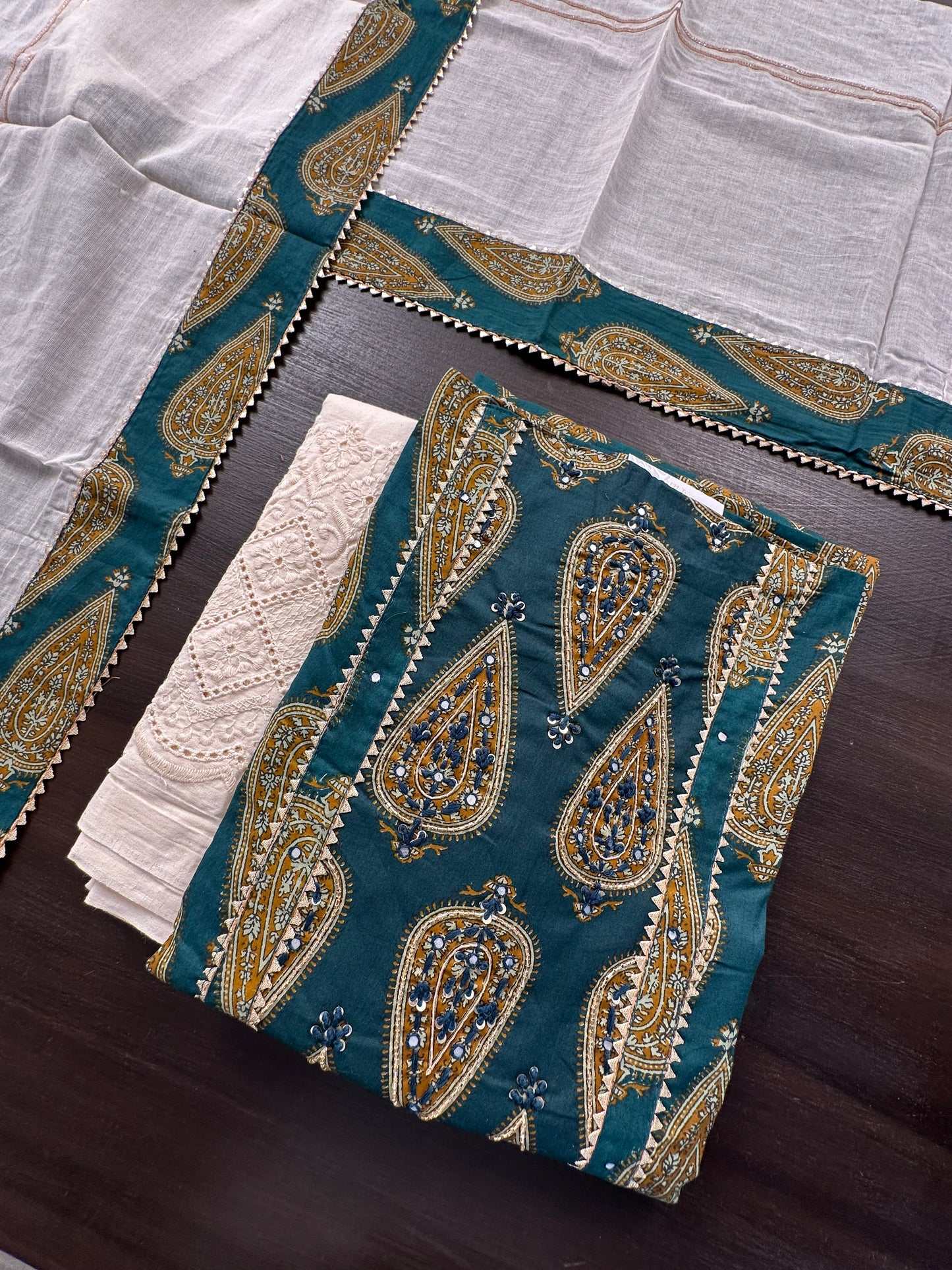 Bottle Green  Printed Pure Cotton Suit