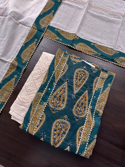 Bottle Green  Printed Pure Cotton Suit