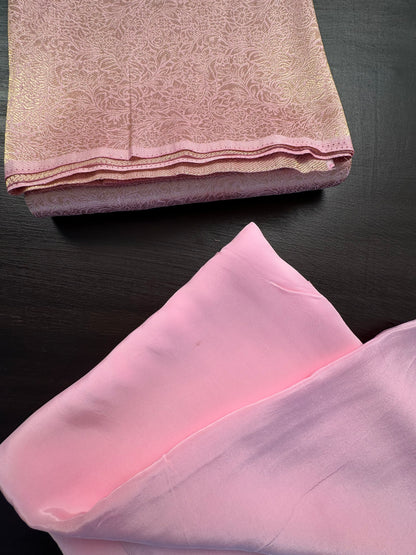 Banarasi Brocade Woven Unstitched Suit Fabric With Organza Dupatta