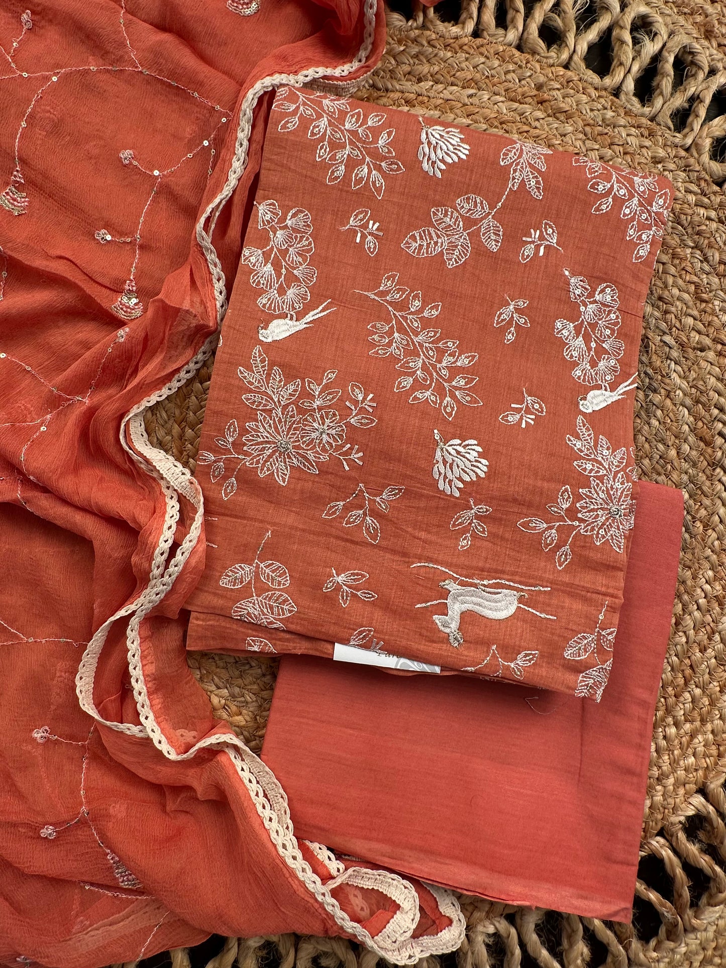 Peach Arya Pure Cotton 3-Piece Suit