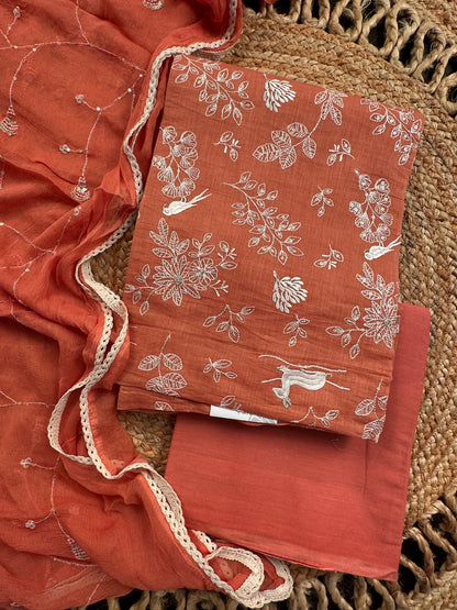 Peach Arya Pure Cotton 3-Piece Suit