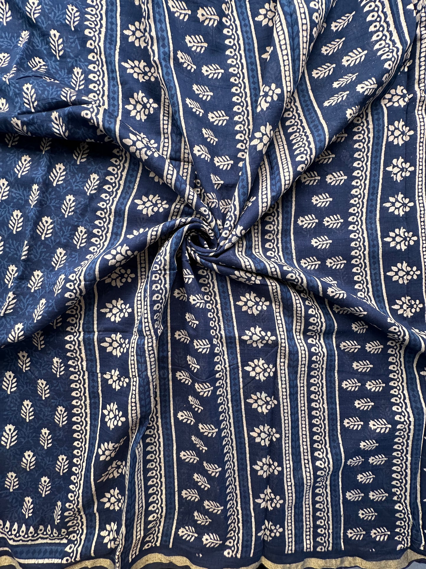 Indigo Blue Printed Cotton Blend Saree