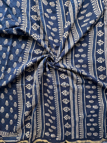 Indigo Blue Printed Cotton Blend Saree