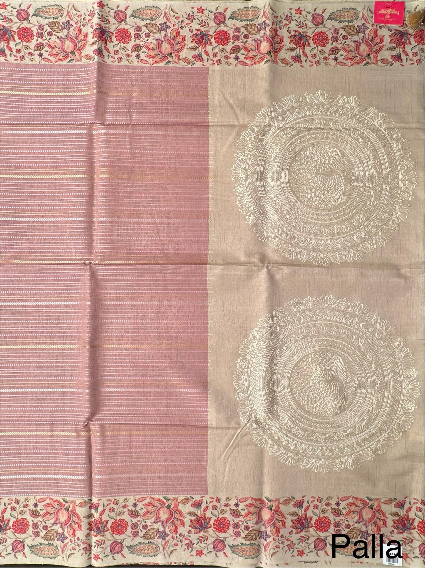 Pink-Beige Printed Art Silk Saree