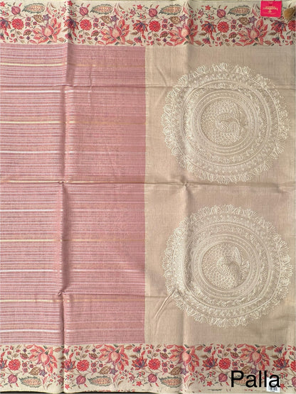 Pink-Beige Printed Art Silk Saree
