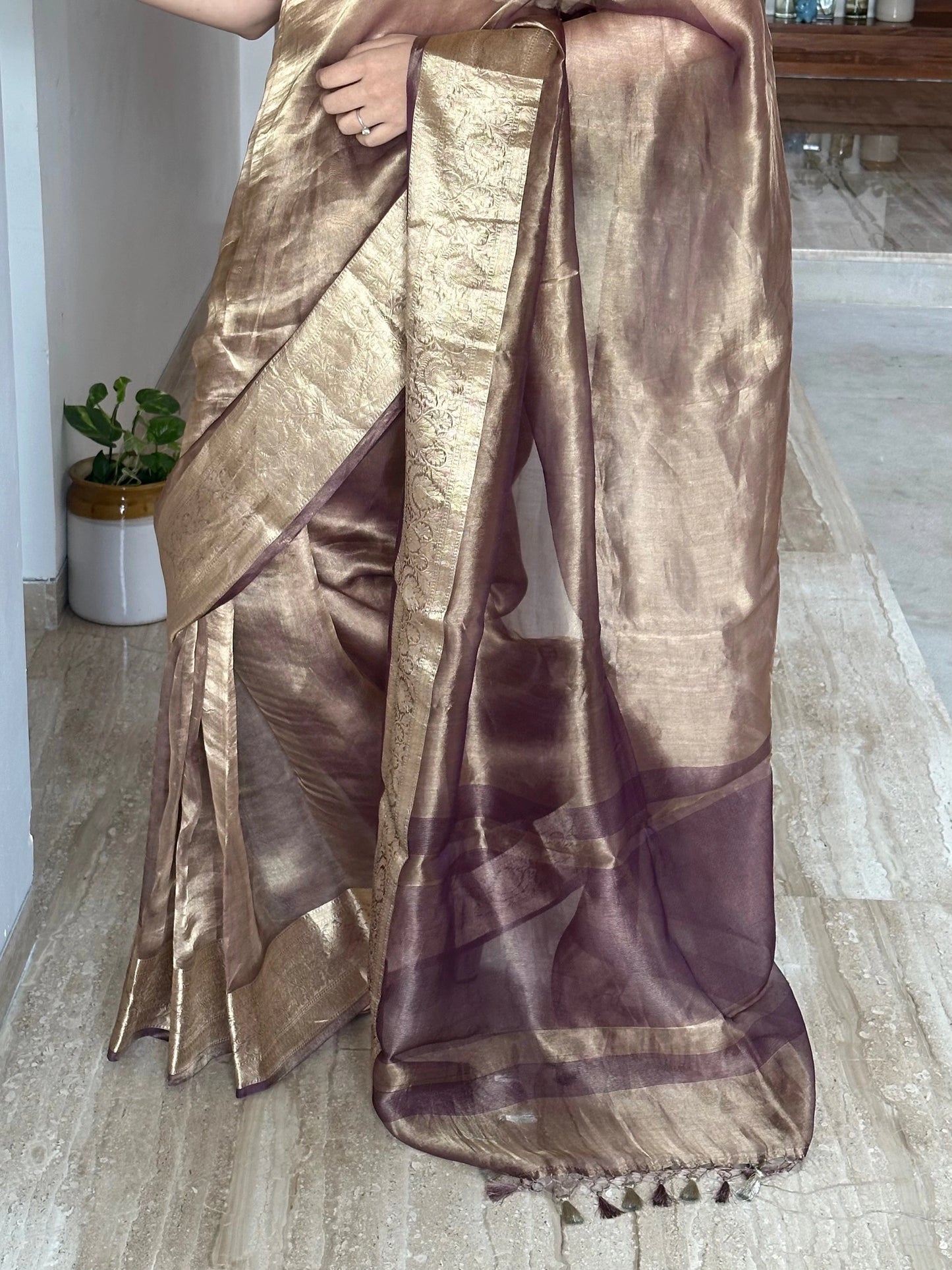 Dark Mauve Banarasi Pure Tissue Saree