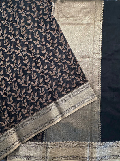 Black Floral Emboss Chanderi Saree