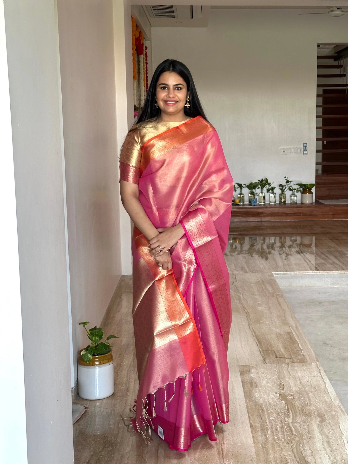 Strawberry Pink Amrit Tissue Saree