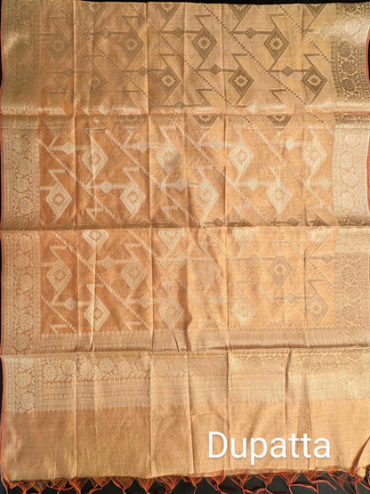 Peach Jacquard Handloom Suit
