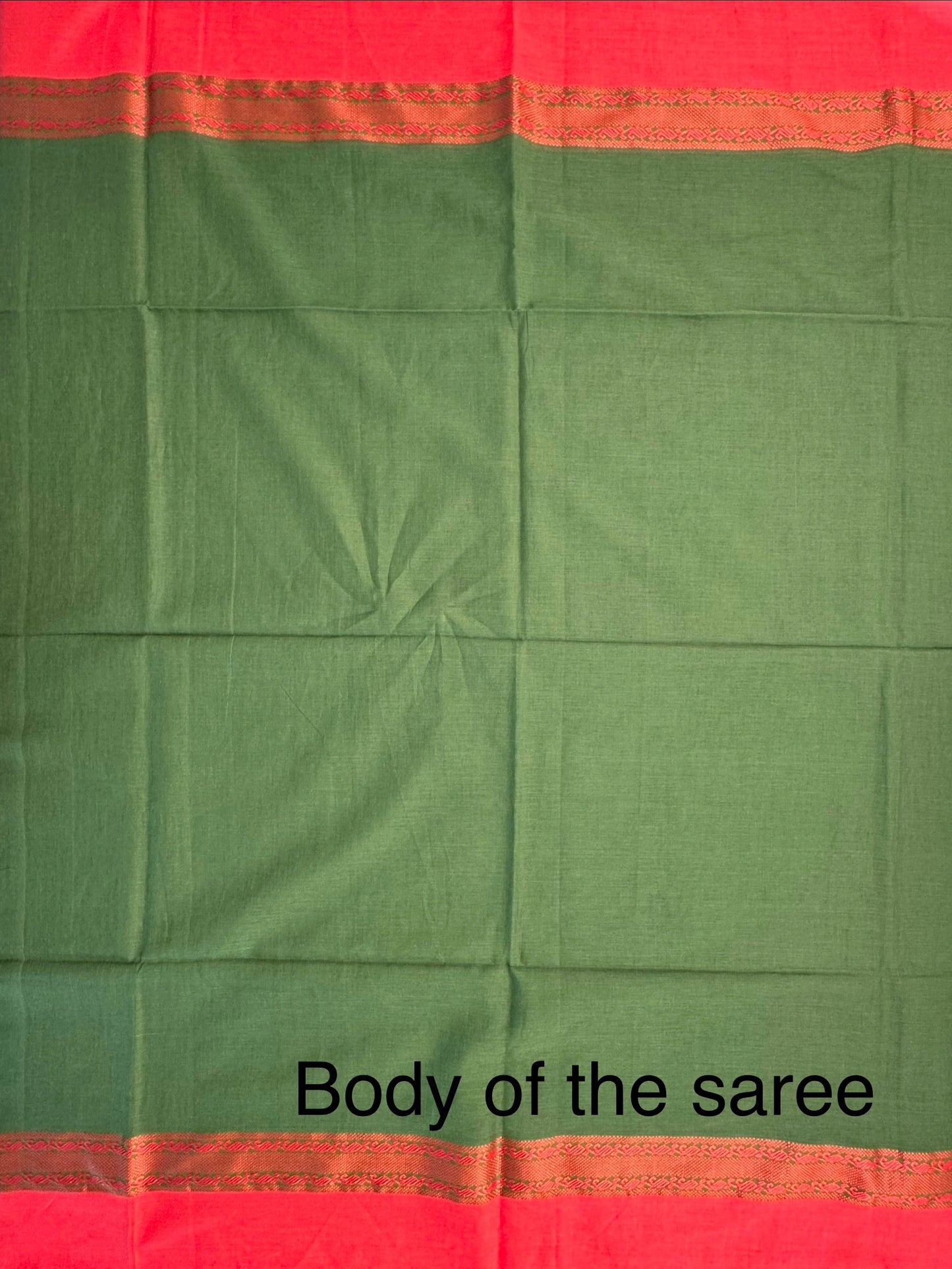 Green-Red Piku Bengal Cotton Saree