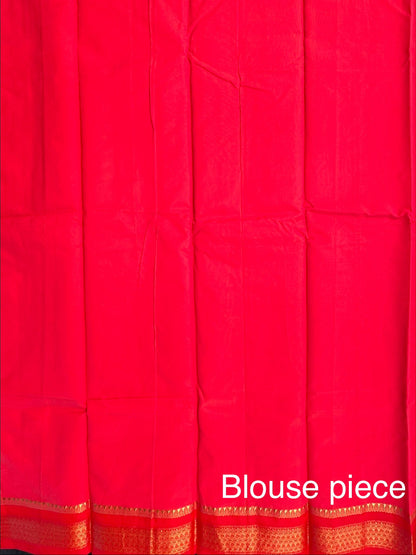 Beige-Red Pure Cotton Saree