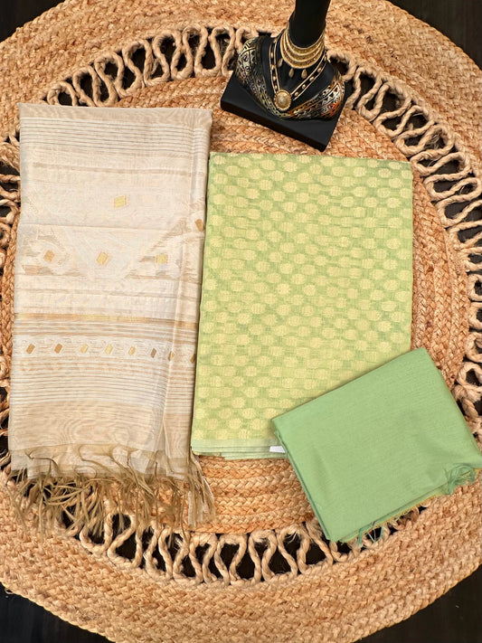 Parrot Green Jacquard 3-piece Unstitched Cotton Suit