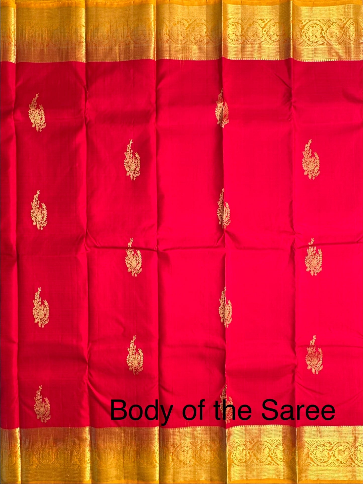 Red-Mustard Handloom Kanjivaram Pure Silk Saree