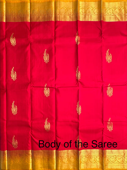 Red-Mustard Handloom Kanjivaram Pure Silk Saree