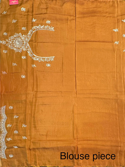 Mustard Artificial Crepe Saree With Hand Work