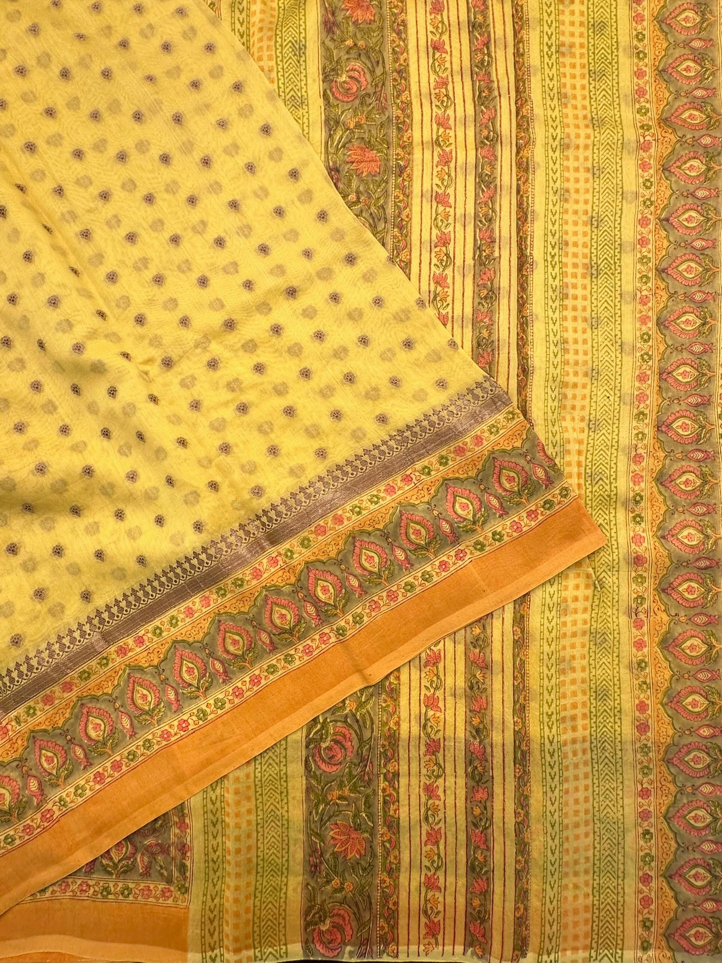 Yellow Chanderi Saree with Hand Block Print