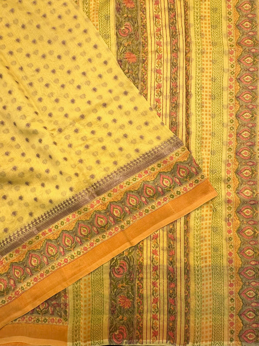 Yellow Chanderi Saree with Hand Block Print