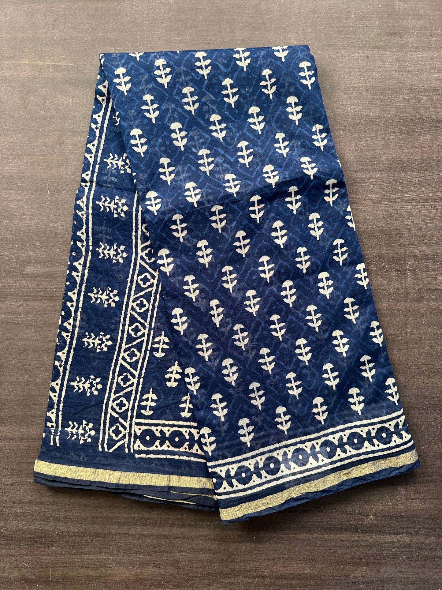 Indigo Blue Printed Cotton Blend Saree
