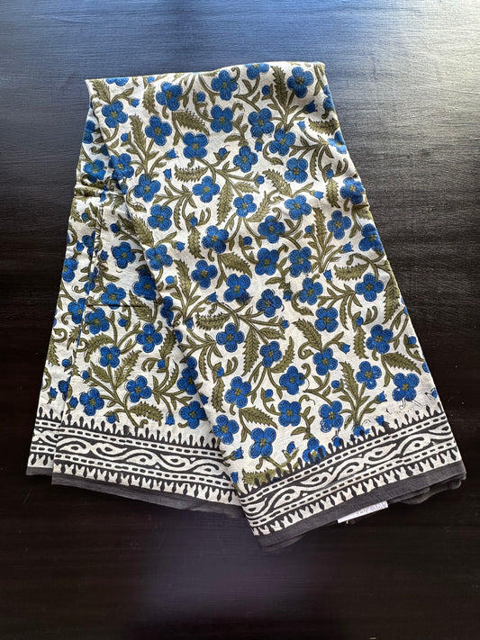 Cream- Blue Pure Cotton Saree