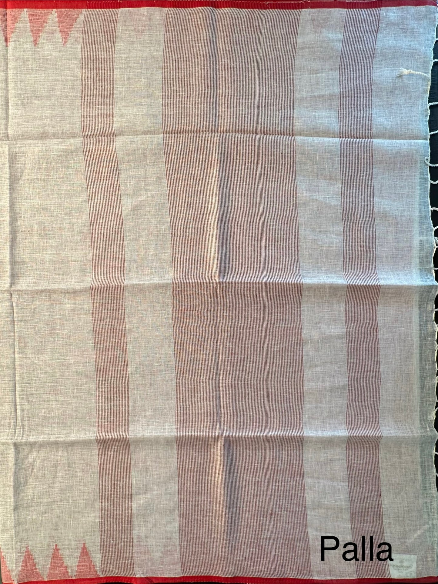 Off White-Red Linen Saree