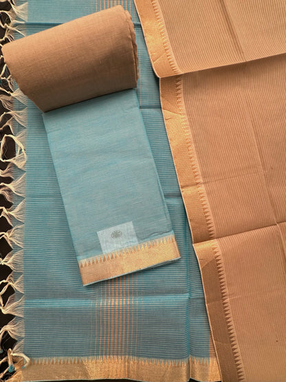 Firozi-Beige Mangalgiri Pure Cotton Unstitched 3-Piece Suit