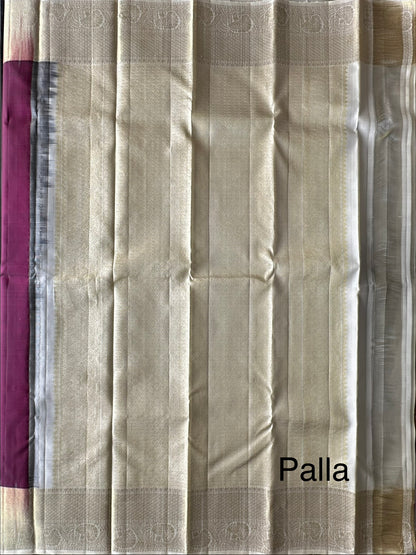 Wine-Cream Handloom Kanjivaram Pure Silk Saree