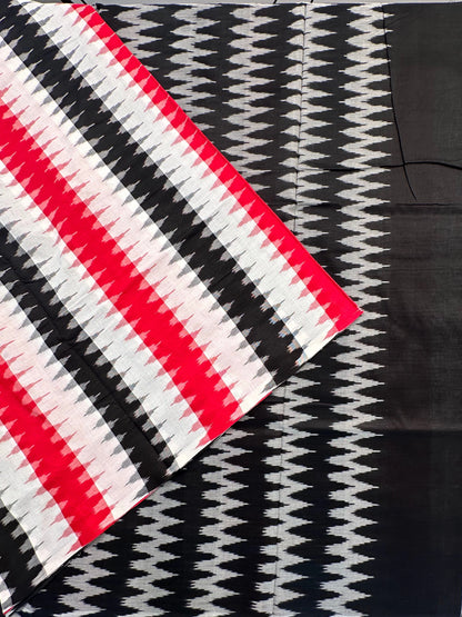 Black-Red Ikkat Cotton Saree
