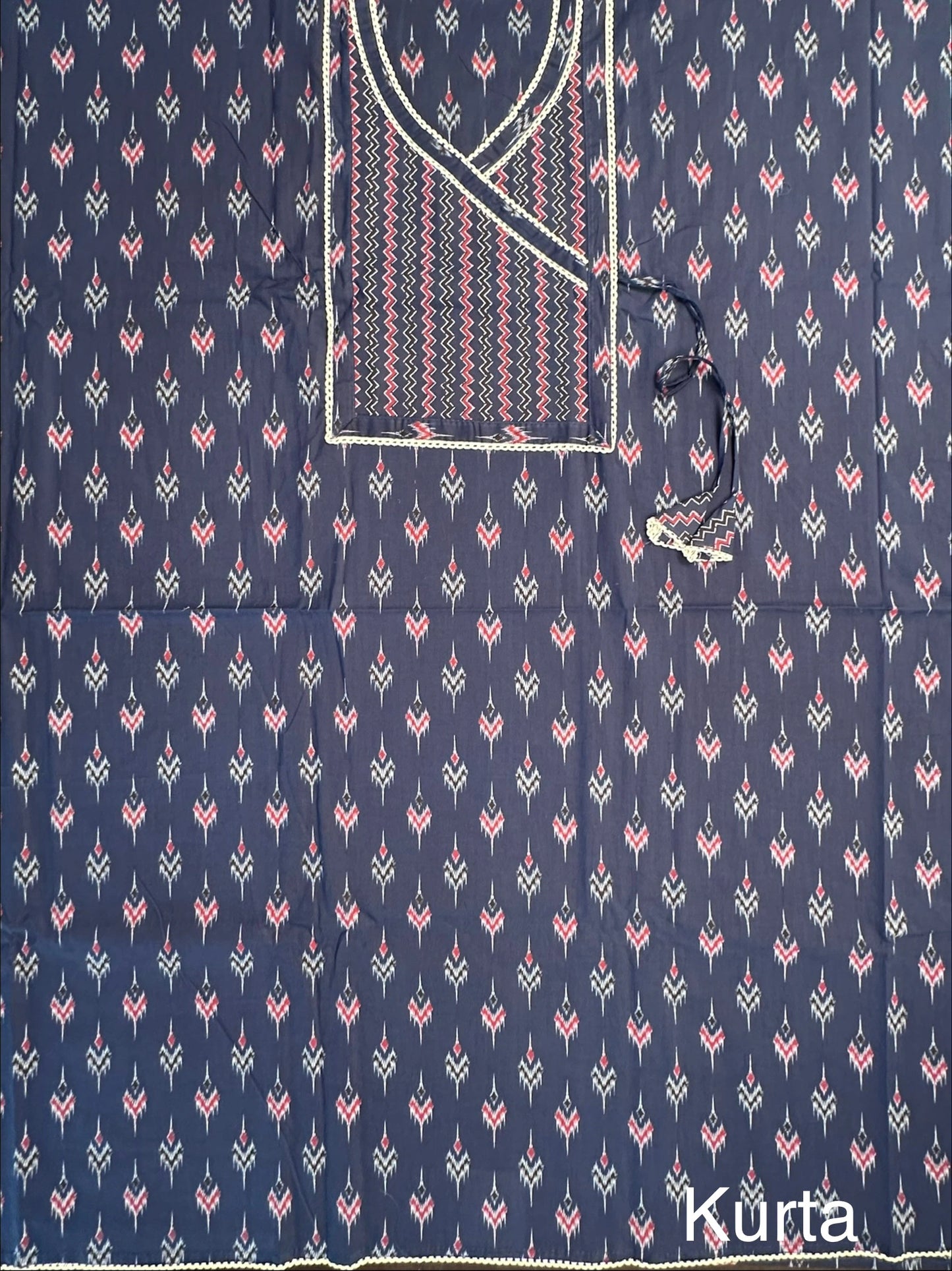 Navy Blue Angrakha Printed Cotton 3-Piece Suit