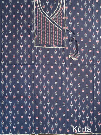 Navy Blue Angrakha Printed Cotton 3-Piece Suit