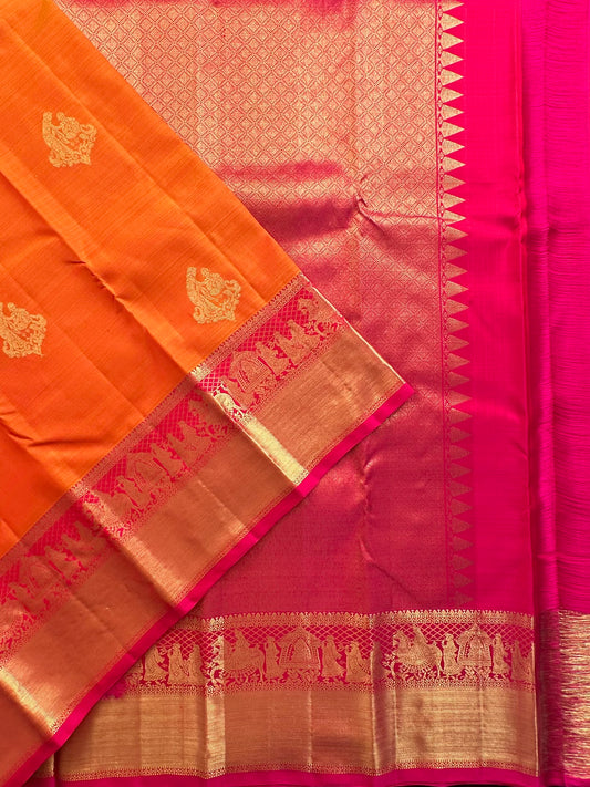 Orange-Rani Handloom Kanjivaram Pure Silk Saree