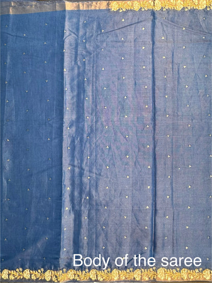 Blue Tussar-Tissue Silk Saree with HandWork