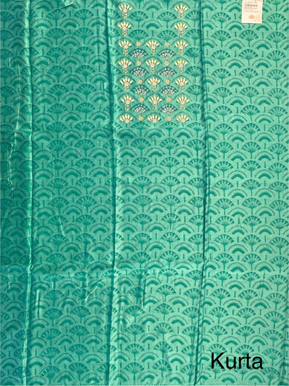Green Chanderi Hand Block Printed 3-Piece Unstitched Suit