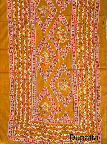 Mustard Jaipuri Necktie Cotton 3-Piece Suit