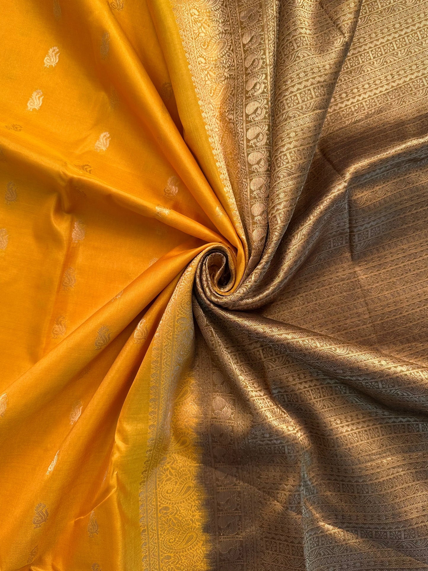 Mustard Pondicherry Pure Silk Saree