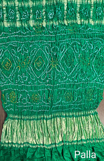 Green Gharchola Bandhej Gajji Silk Saree
