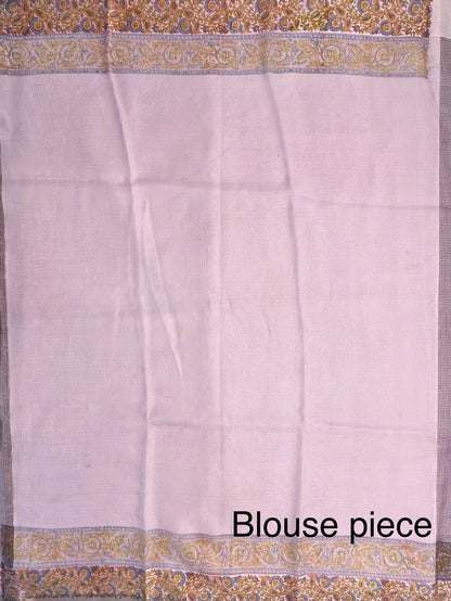 Purple Hand Block-Print Pure Kota Doria Silk Saree