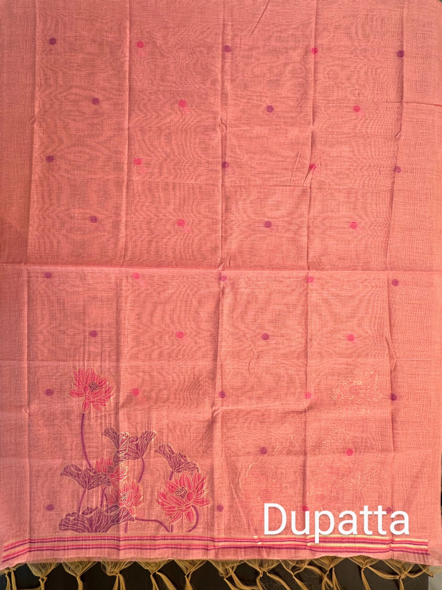 Pink Jamdani Fancy Cotton 3-Piece Suit