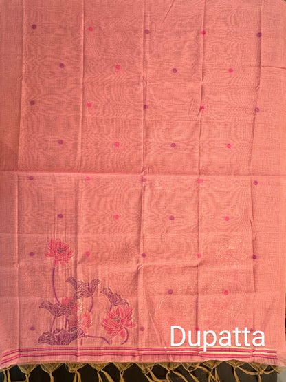 Pink Jamdani Fancy Cotton 3-Piece Suit