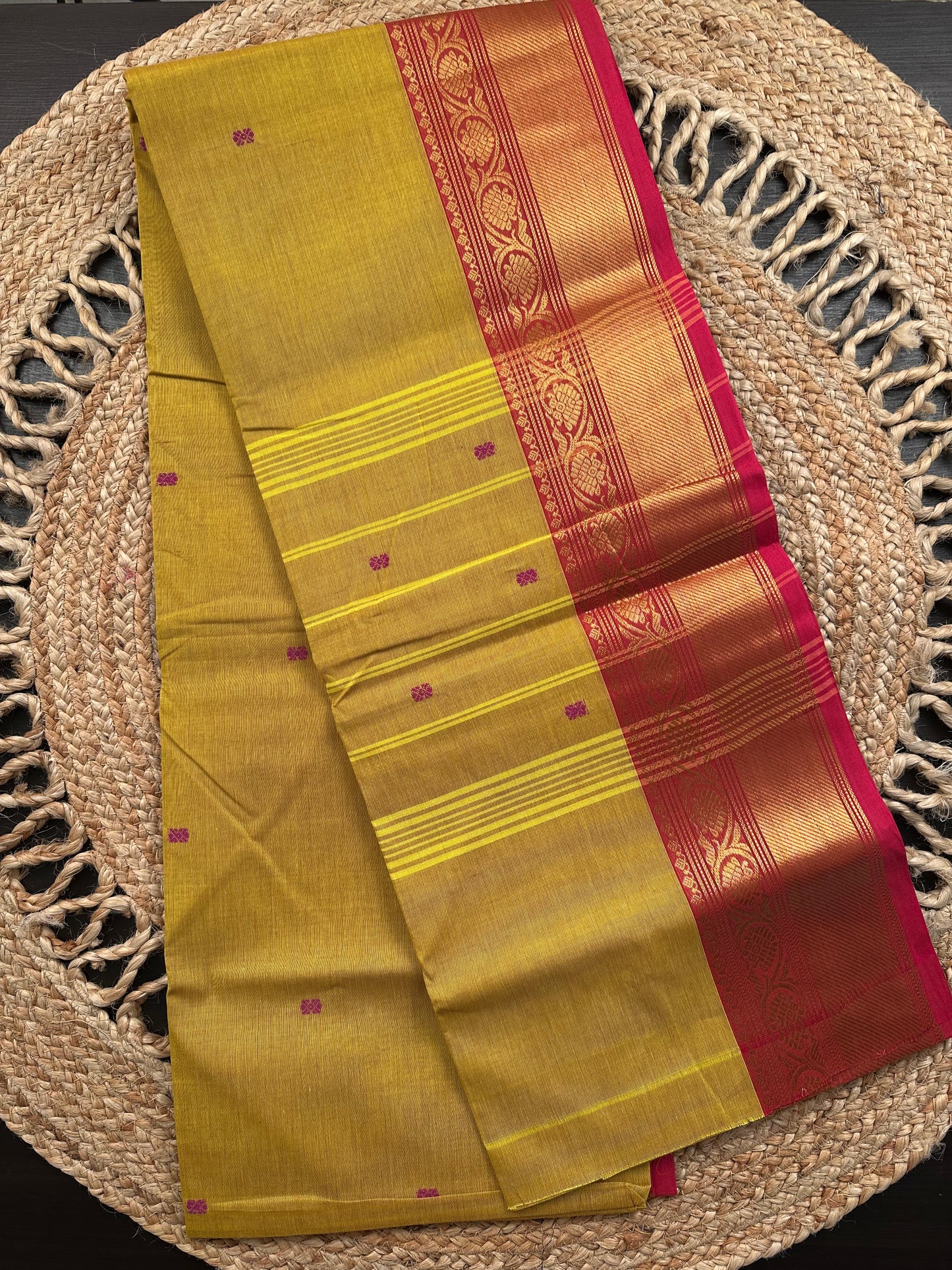 Olive Green Narayan pet Cotton Saree