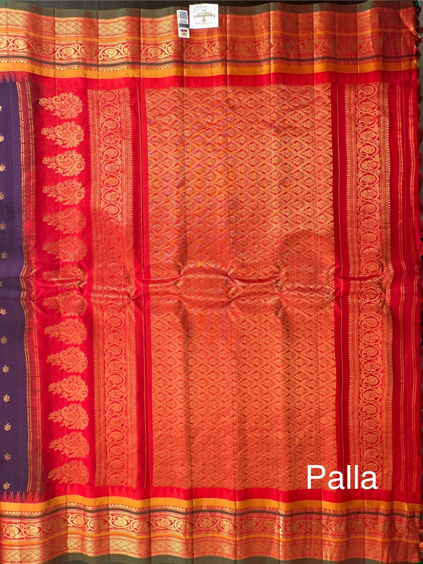 Purple-Red Gadwal Pure Silk Saree