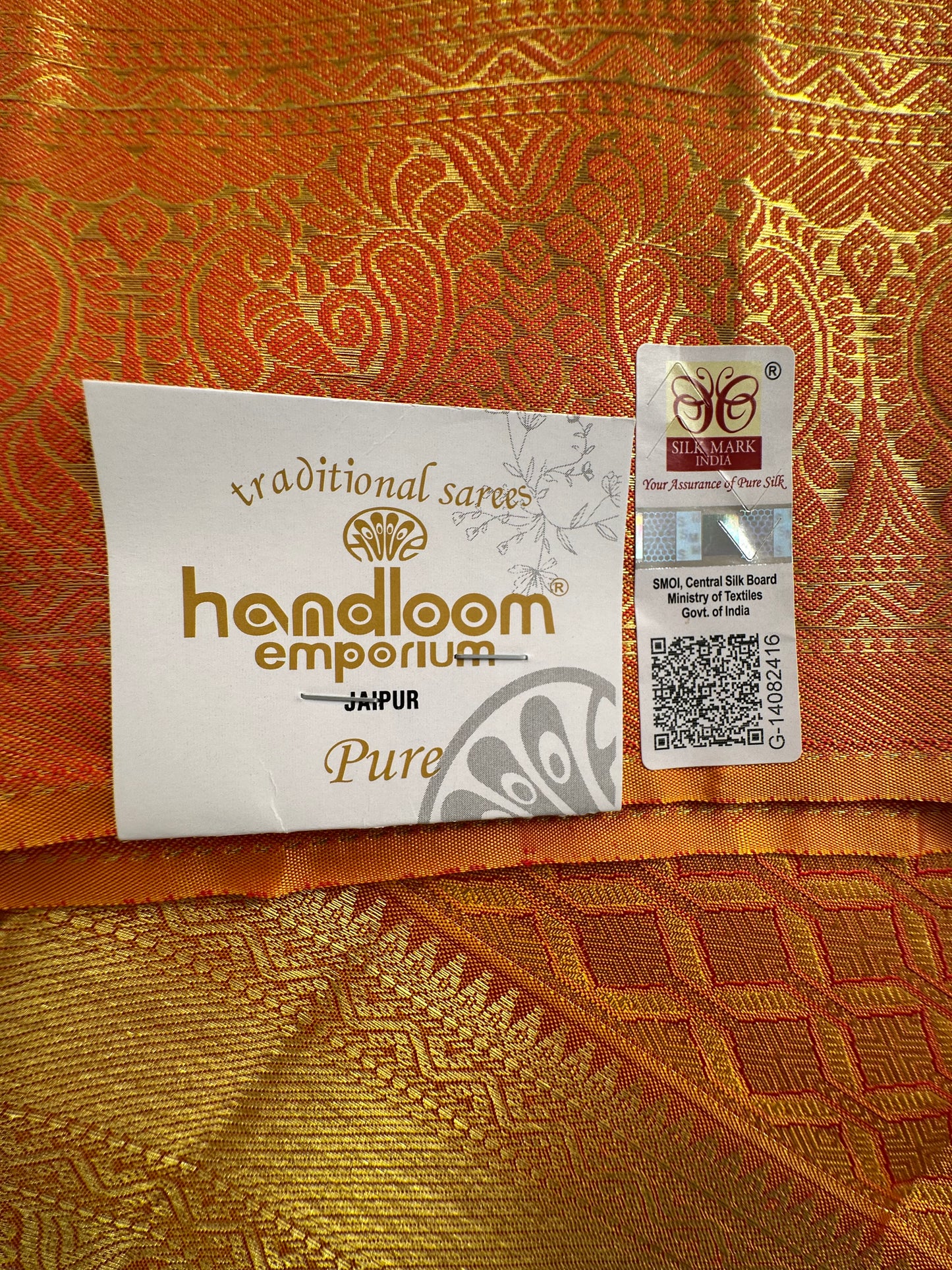 Red-Mustard Handloom Kanjivaram Jamawar Pure Silk Saree